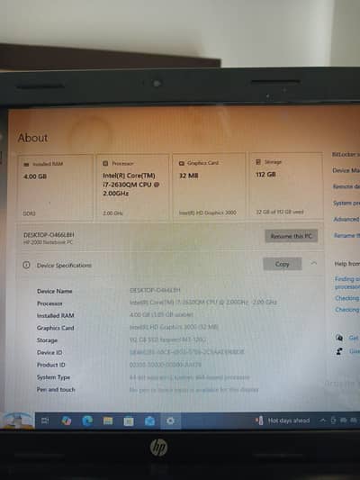 HP laptop with charging adapter