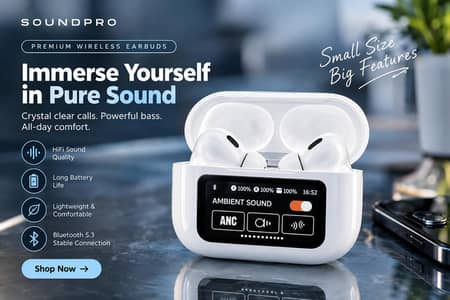 Premium Wireless Earbuds ANC+ Touch Screen For gaming and daily use