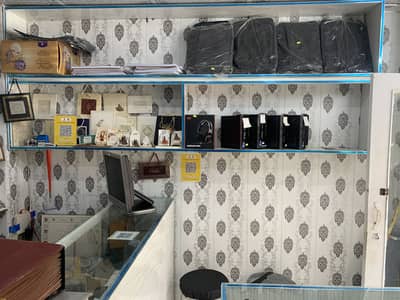 Custom shop counter, display shelves and office desk set for sale