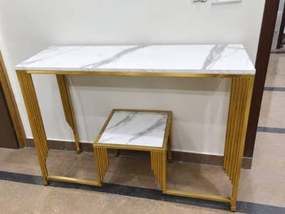Luxury Gold Console Table with Marble Top | Premium Design