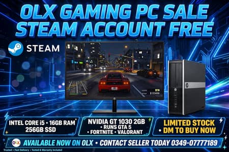 HP 6300 Gaming PC i5 16GB RAM 256GB SSD GT 1030 + FREE Steam Account