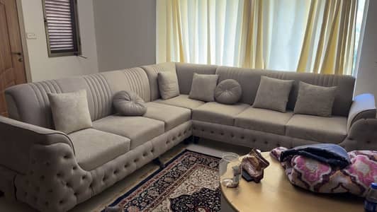 Cream White 7 Seater Sofa with Centre Table