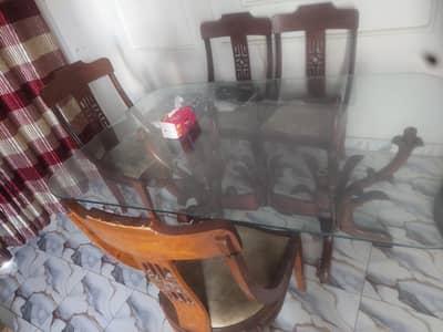 6 chairs Glass Top Dining Table soiled wood urgent sale