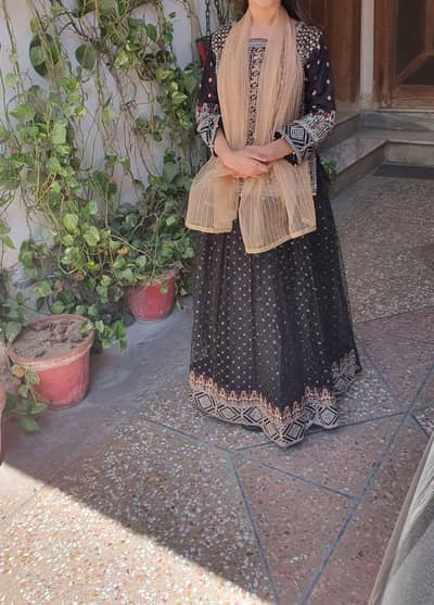 Beautiful Black Printed Lehenga Skirt – Girls 9–10 Years | Small Size