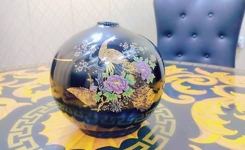 Elegant Hand-Painted Black Ceramic Vase with Peacock Art