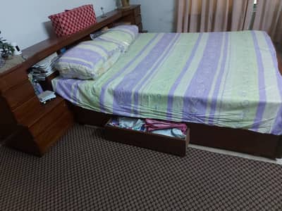 Solid Sheesham Wood Bed Set with Storage, Side Tables & Dressing