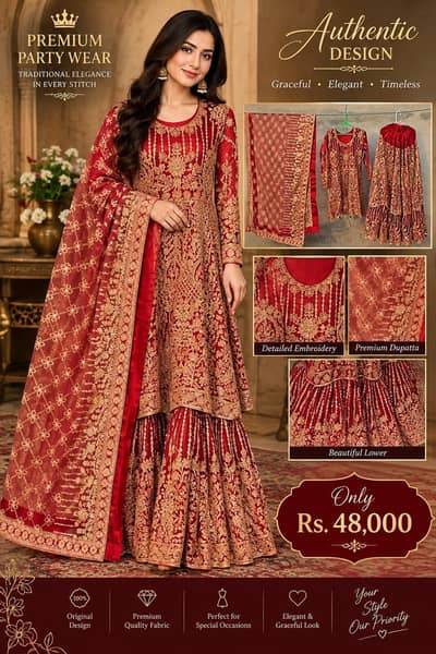 Premium Red Bridal Lehnga |Heavy Gold Embroidery |Elegany Party Wear