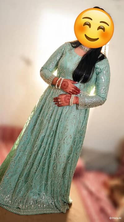 Luxury Embroidered Gown with Dupatta – Mint Blue Elegance