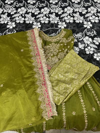 Premium Mehndi Green Maxi – 1 Time Used – Excellent Condition