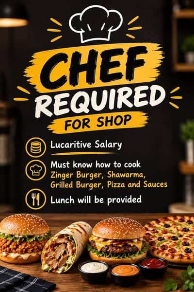 chef required for shawarma burger pizza shop