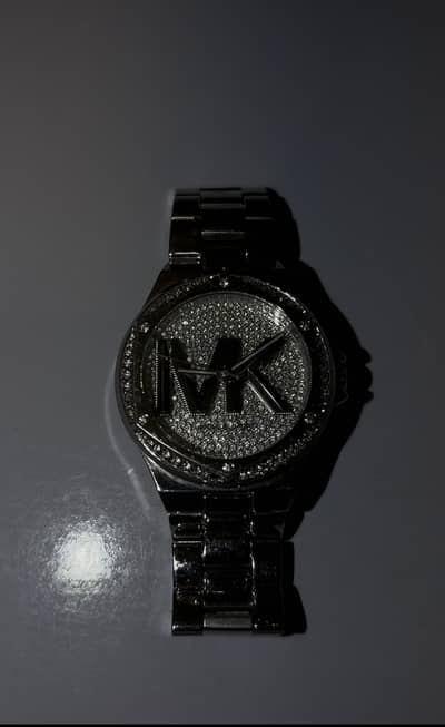 Single-Owner Michael Kors Silver-Tone Pavé Crystal MK Logo Watch