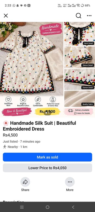 handmade beautiful silk suit embroidery dress