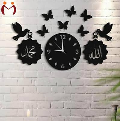 3D Islamic Wooden Wall clock Black Modern Design