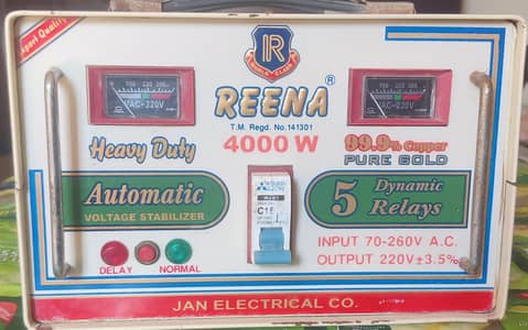 Reena 4000W Refrigerator / AC Stabilizer (5 Relays Pure Copper) ```