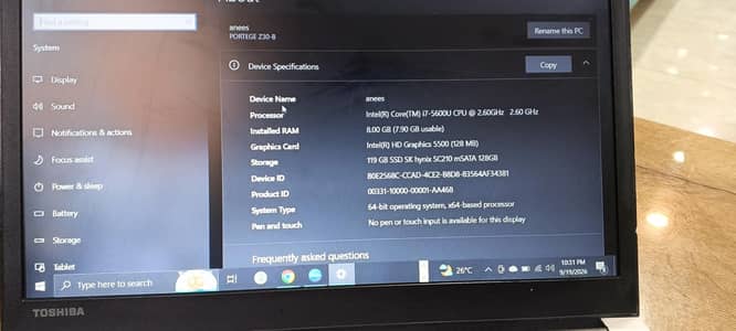 Toshiba laptop 8GB Ram and 128SSD