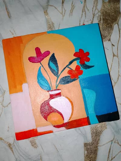 Handmade Abstract Flower Vase Painting - Aesthetic Room Decor