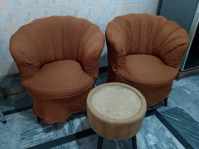 One pair coffee chair and table with cover