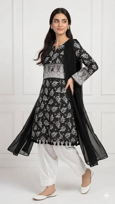 Brand New Black and White 3-Piece Printed Suit for Women