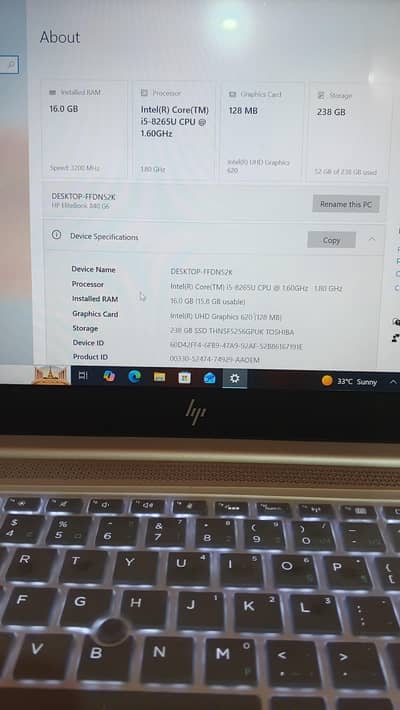 Hp Elite Book 840 G6 Core I-5 8th generation 16 Gb Ram 320MHZ 256 ssd