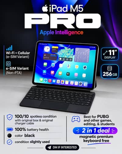 iPad Pro 11 M5 256 Wifi+Celullar(Black)100 Health + Bluetooth Keyboard