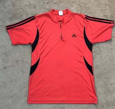 Original Adidas Red Half Zip Jersey, 3 Stripes, 100% Polyester