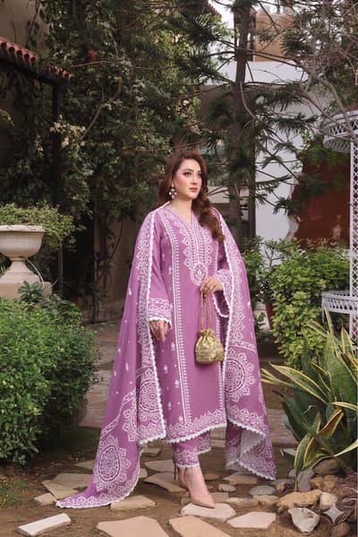 3 pc unstitched dhank embroidered ladies suit