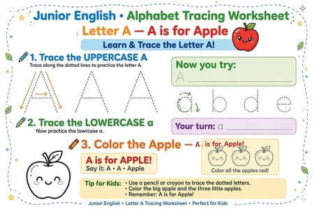 Junior A to Z Tracing Worksheets PDF - 26 Pages