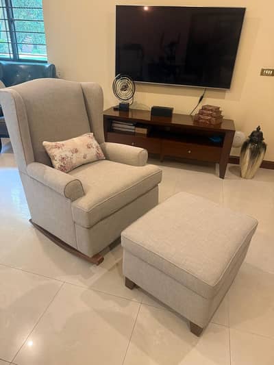 Modern Light Grey Wingback Sofa  with Footrest Ottoman