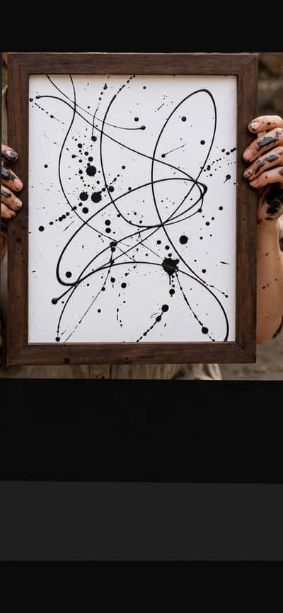 Black and Gold Abstract Art Frame Handmade Wooden With Glass 8x12