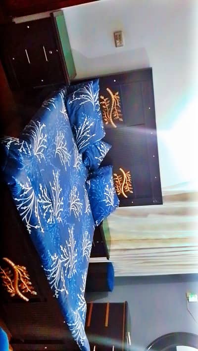 king size bed with side tables, only 1 year use