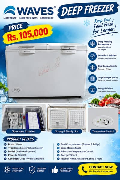 Waves Deep Freezer – Large Capacity | Good Condition