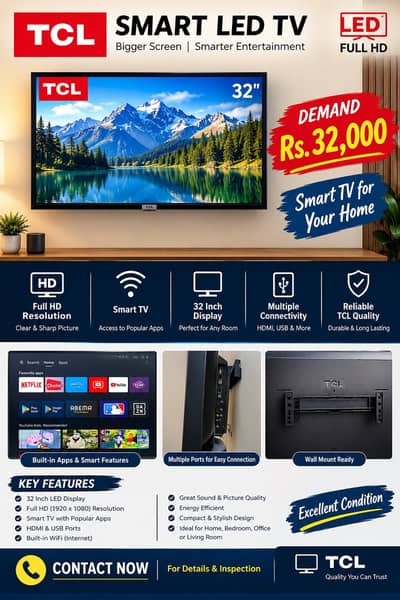 TCL Smart LED TV 32 Inch – Excellent Condition | WiFi | Netflix | You