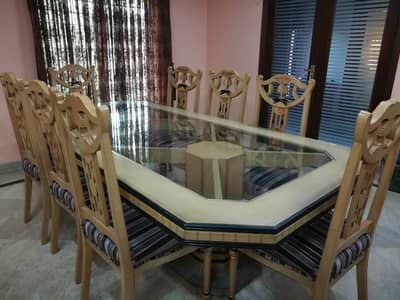 8-Seater Dining Table Set | Solid Wood Chairs | Wooden Table | Lahore