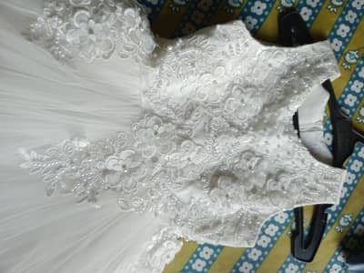 Elegant white Floral Frock Dress in net and silk