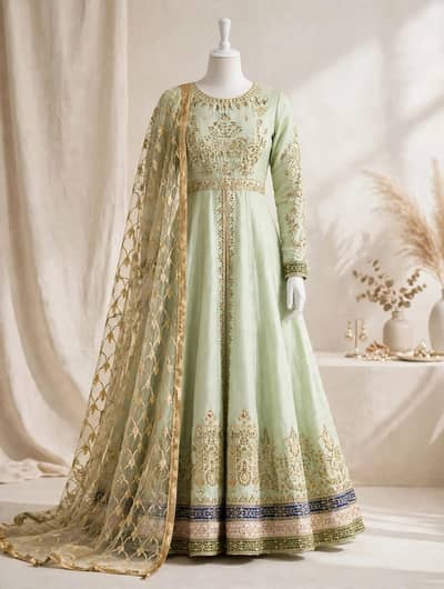 Mint Green Heavy Embriodered Net Anarkali Dress