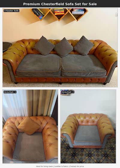 3+1+1 Chesterfield Sofa Set – Good Condition.