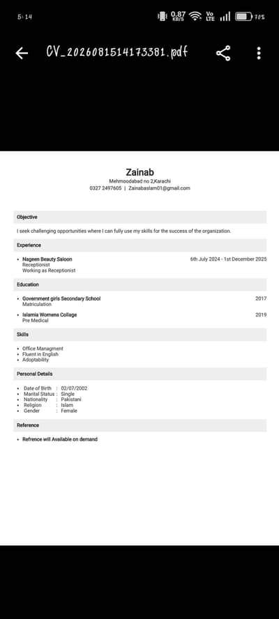 I am looking for a job.