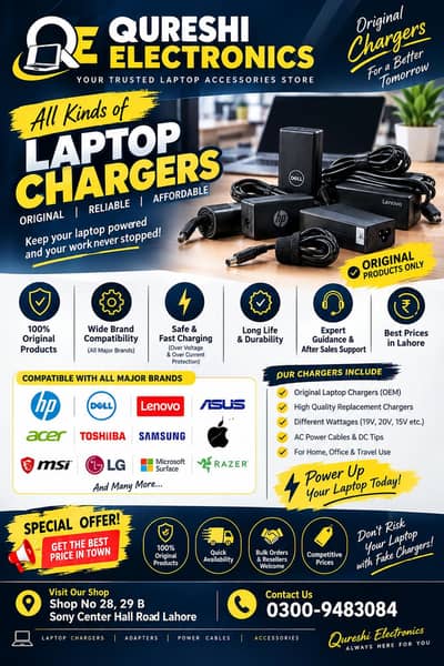 We deal in all kind of Laptop chargers