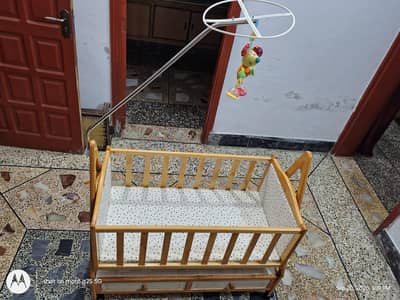 “Wooden Baby Cot Cum Swing – 2 Drawers + Mosquito Net Stand”