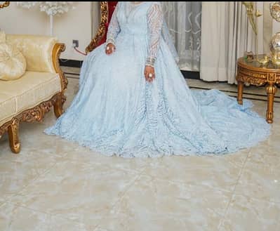 Ice blue bridal wedding dress | Embroidered Gown