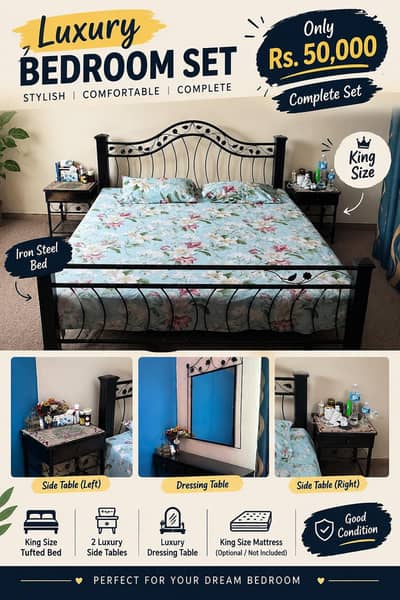 Metal Bed with Matching Dressing Table – Good Condition