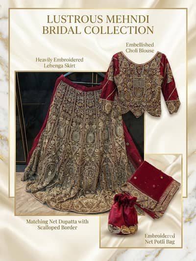 Stunning Maroon & Gold Heavy Bridal Lehenga Set (4 Pieces