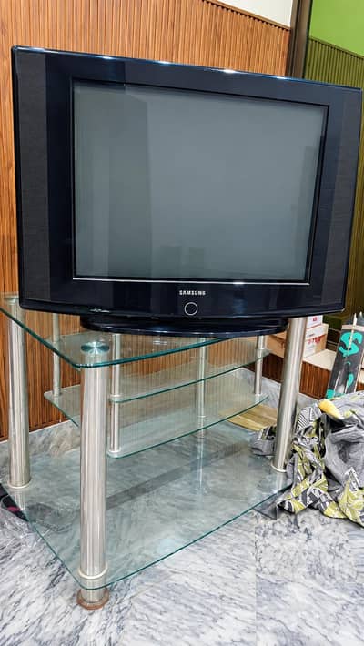 Original Samsung CRT TV + Premium Glass Trolley (Urgent Sale)