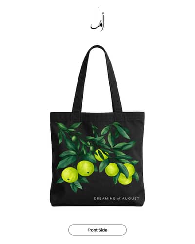 Premium Black Canvas Tote Bag – Botanical Lime Green Printed Design