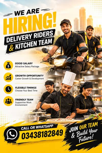 Delivery riders, servers and kitchen team