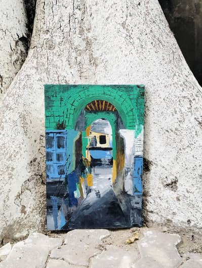 Original Oil Painting Old City Street Palette Knife Art