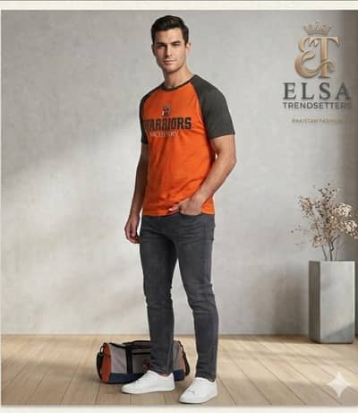 Men's Premium Raglan Sports T-Shirt – Orange & Charcoal Grey
