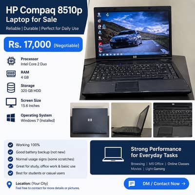 HP Compaq 8510p Laptop for Sale – Perfect Working Condition