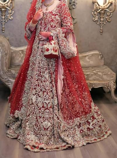 Bridal maxi dress used olny once red maroon heavy golden embroidery