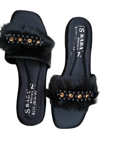 Black Fur Embellied women's slippers 7_10